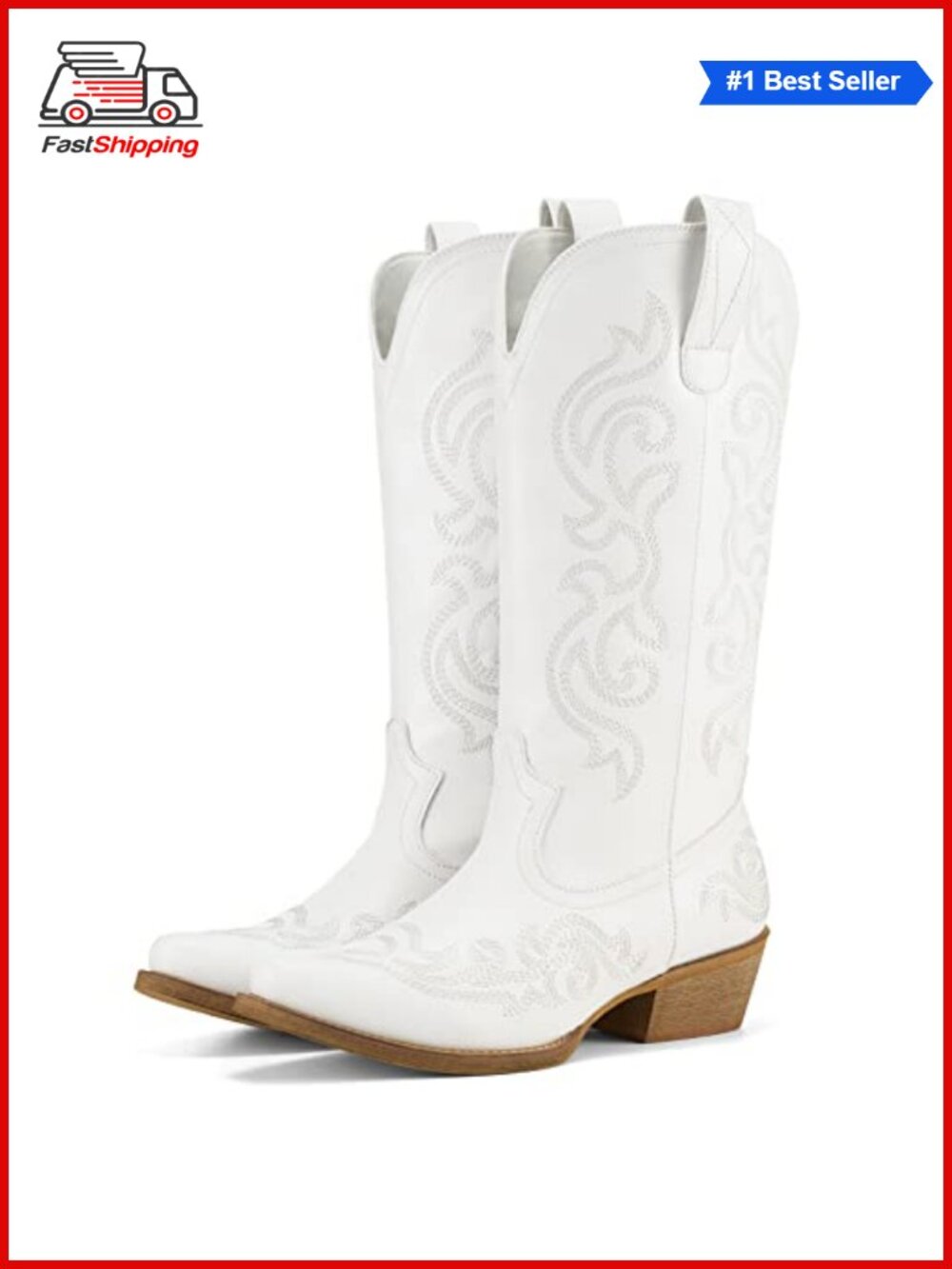 ✨HISEA Cowboy Boots Women Snip Toe Mid-Calf Western Cowgirl Boots